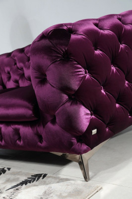 Luxus Héichwäerteg Sofa Couche Polster Sëtz 3+2+1 Garnitur Chesterfield Lila Neien