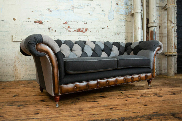 Strapazéiert Chesterfield Sofa Sofa Këssen Mikrofaser Stoff Sëtzpolster