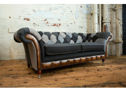 Strapazéiert Chesterfield Sofa Sofa Këssen Mikrofaser Stoff Sëtzpolster