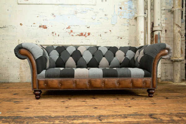 Chesterfield Design Canapé 3-Sëtzer Canapéen Stoff Sofa Sëtz Polster Canapéen