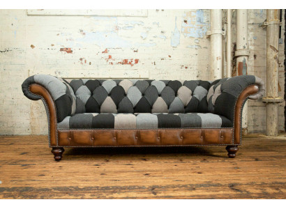 Chesterfield Design Canapé 3-Sëtzer Canapéen Stoff Sofa Sëtz Polster Canapéen