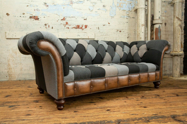 Chesterfield Design Canapé 3-Sëtzer Canapéen Stoff Sofa Sëtz Polster Canapéen