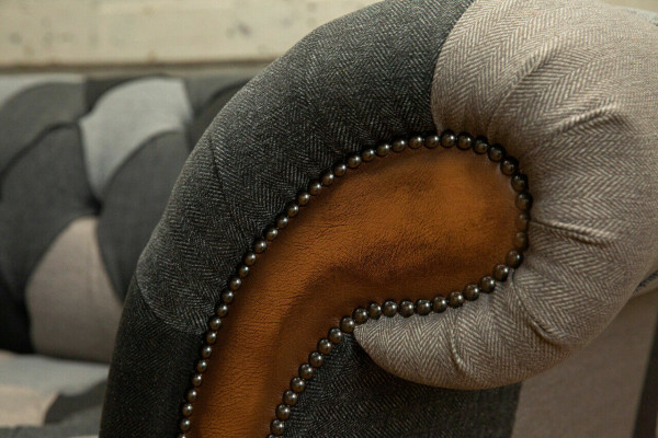 Chesterfield Design Canapé 3-Sëtzer Canapéen Stoff Sofa Sëtz Polster Canapéen
