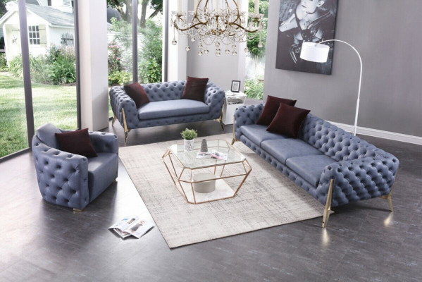 Luxus Héichwäerteg Canapé Couch Polstersëtz 3+2+1 Garnitur Chesterfield Garnituren