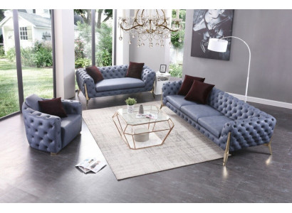 Luxus Héichwäerteg Canapé Couch Polstersëtz 3+2+1 Garnitur Chesterfield Garnituren