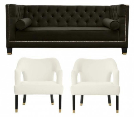 Chesterfield+2 Still Schwaarz Wäiss XXL Grouss Textil Stoff Couches Kreativ