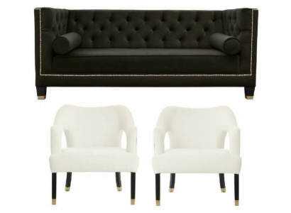 Chesterfield+2 Still Schwaarz Wäiss XXL Grouss Textil Stoff Couches Kreativ