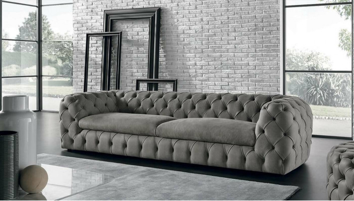 Klassesch Dräisëtzer Canapé Sofa Polster 3 Sëtzer Stoff Stoffcanapé Chesterfield