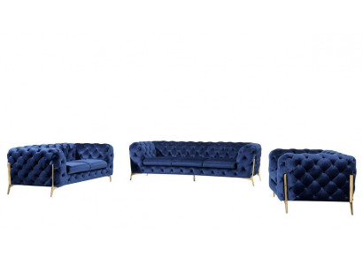 Luxus Héichwäerteg Sofa Canapé Polster Setz 3+2+1 Garnitur Deko Chesterfield