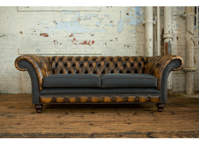 Design Chesterfield Sofa 3 Canapé-Set Stoffsëtz Lieder Triple Canapé