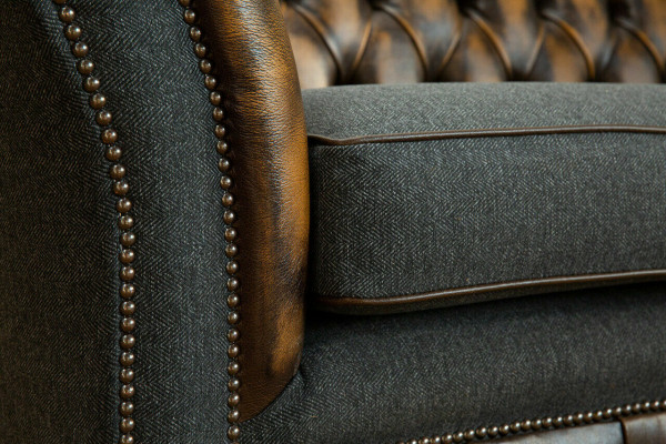 Design Chesterfield Sofa 3 Canapé-Set Stoffsëtz Lieder Triple Canapé