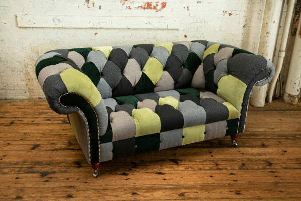 Designer Chesterfield Sofa 2 Sëtzer Couch Polstersofaen Stoff Wunnzëmmer Couchen
