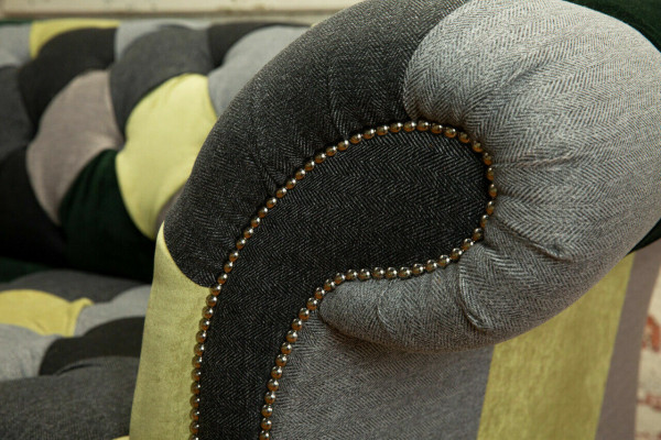 Designer Chesterfield Sofa 2 Sëtzer Couch Polstersofaen Stoff Wunnzëmmer Couchen