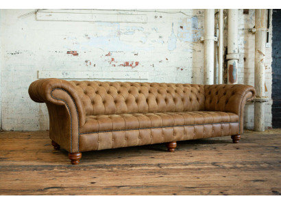 Chesterfield Braun Canapé Sofa Polster 4 Sëtzer Canapéen Sëtz Garnitur