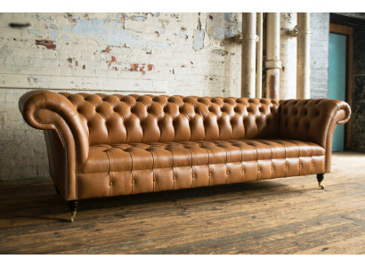 Design Chesterfield Canapé Set 4-Sëtzer Canapé Lieder Gestull Braun Luxus Canapé