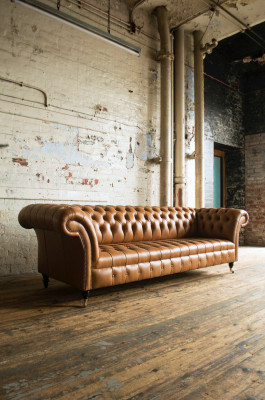 Design Chesterfield Canapé Set 4-Sëtzer Canapé Lieder Gestull Braun Luxus Canapé