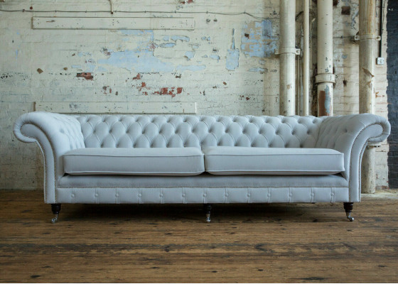 Groer Chesterfield 4-Sëtzer Polster Canapé Modernen Stil Samett Textil Stoff Sofa