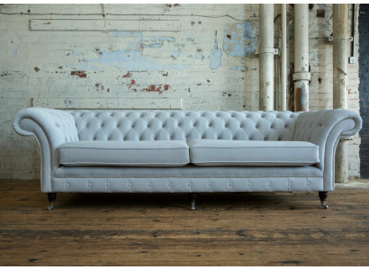 Groer Chesterfield 4-Sëtzer Polster Canapé Modernen Stil Samett Textil Stoff Sofa