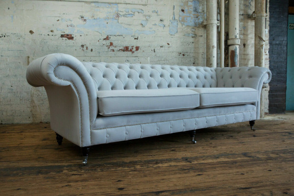 Groer Chesterfield 4-Sëtzer Polster Canapé Modernen Stil Samett Textil Stoff Sofa