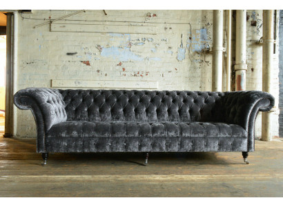 Designer Chesterfield Gro Luksus Couch Sofa 4 Sëtzer Stoff Sofa