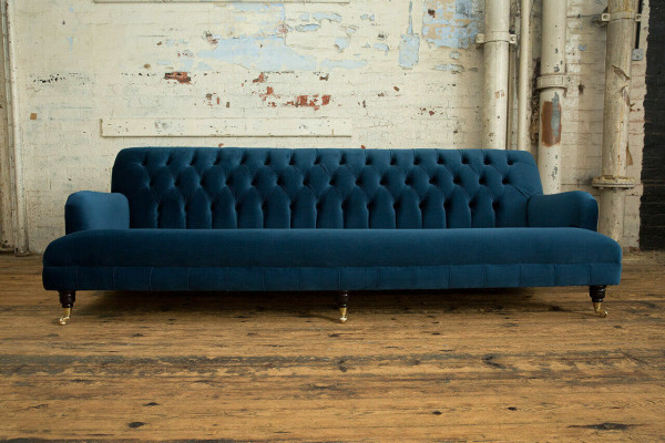 Groussen bloe Chesterfield Véiersëtzer XXL Luxus Sofa Couch Polster Miwwelen