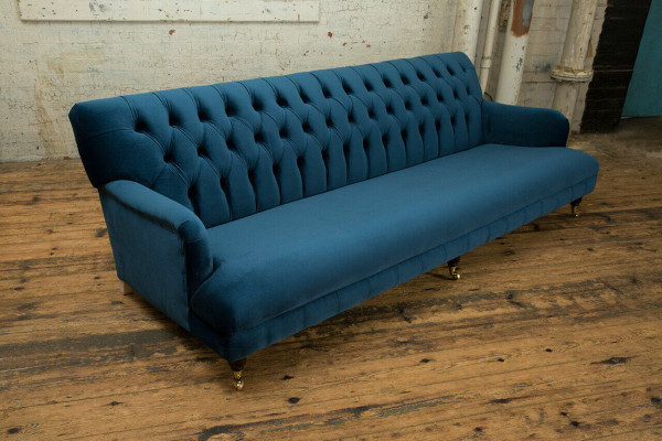 Groussen bloe Chesterfield Véiersëtzer XXL Luxus Sofa Couch Polster Miwwelen