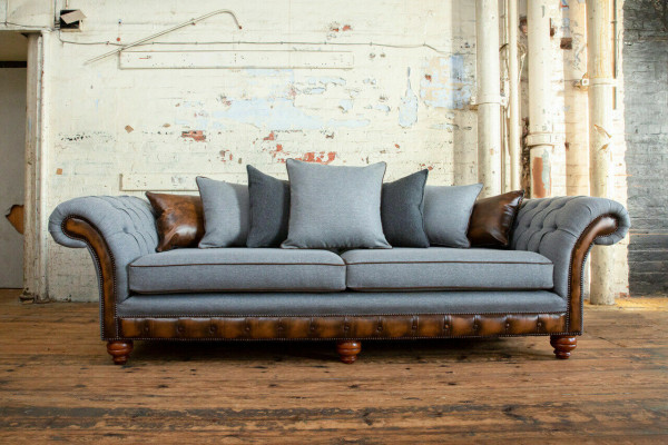 Klassesch Chesterfield Design Sofa 4 Sëtzer Couch Polster Luxus Textil Couchë