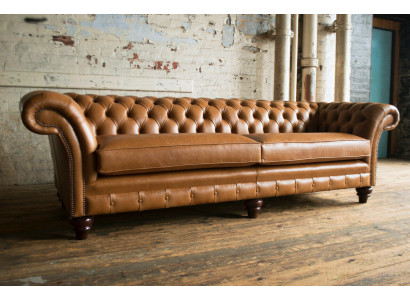 Braune Chesterfield Sofa Luxus 4-Sëtzer Couch Polster Stoff Sëtzer
