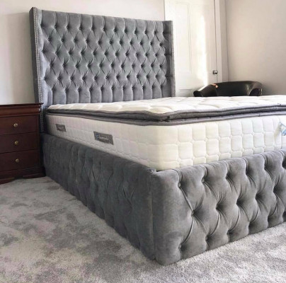 Grousst Stofferbett Chesterfield Design Gepolsterte Textil Designer Duebelbetter