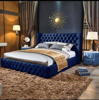 Chesterfield Schwaarzt Bett Schlofzëmmer Better Textil Samt Grouss Hotel Better