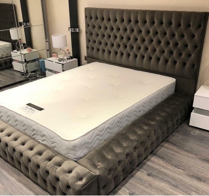 Chesterfield Bett Schlofzëmmer Better Textil 180x200cm Samt Grouss Hotel Better Nei
