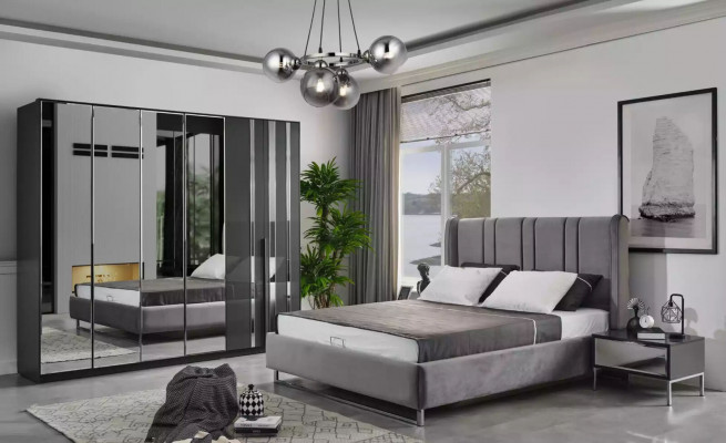 Schlofzimmer Bett 2x Nuetsdëscher Kleederschaf Spigel Design Luxus 6tlg