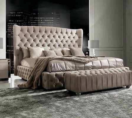 Echtes Chesterfield Bett Duebel Hotel Better Textil Polster 160x200cm Stoff Neien