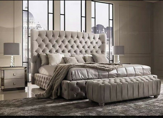 Echtes Chesterfield Bett Duebel Hotel Better Textil Polster 160x200cm Stoff Neien
