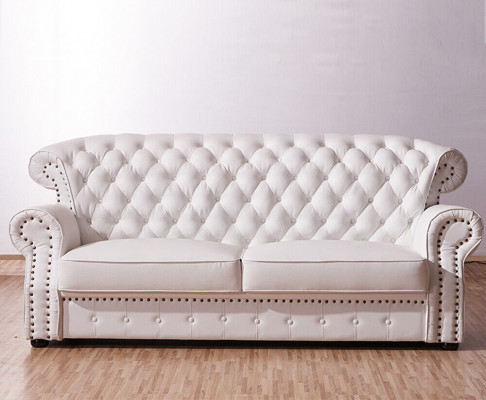 Wäissen Dräisëtzer Chesterfield Héich Récklinn Echt Handaarbecht Lieder Canapé