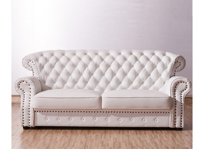 Wäissen Dräisëtzer Chesterfield Héich Récklinn Echt Handaarbecht Lieder Canapé