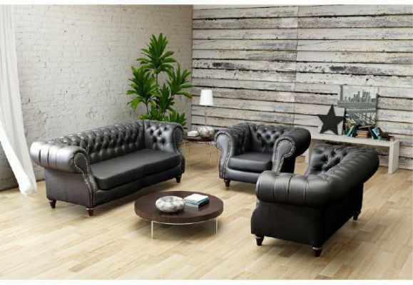 Chestefield Sofa Garnitur Ledersofa Sofa Polster Garnitur Canapé 3+2+1 Nei