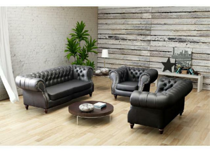 Chestefield Sofa Garnitur Ledersofa Sofa Polster Garnitur Canapé 3+2+1 Nei