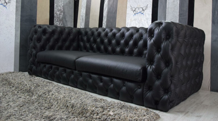 Schwaarze Chesterfield 3 Sëtz Canapé Sofa Designer Luxus Garnitur