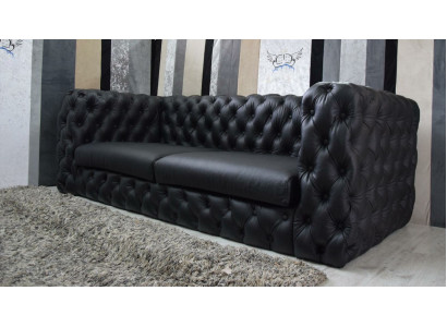 Schwaarze Chesterfield 3 Sëtz Canapé Sofa Designer Luxus Garnitur