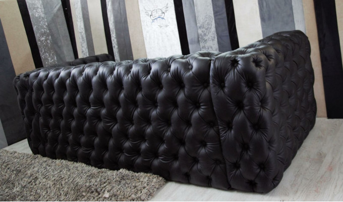 Schwaarze Chesterfield 3 Sëtz Canapé Sofa Designer Luxus Garnitur