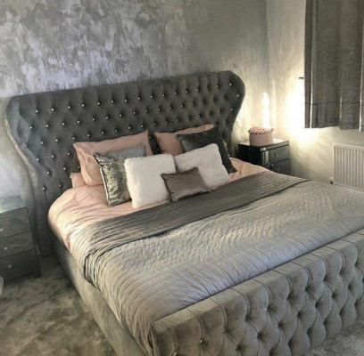 Chesterfield Designer Bett Schlofkummer Textillieder Polster 140/160/180/200 cm