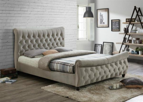Chesterfield Textil Polster Bett Designer Better Beige Hotel Duebel Schlofkummer