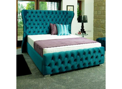 Chesterfield türkis-gréng Designer-Bett Schlofzëmmer Textil-Lieder Polster 180x200 cm