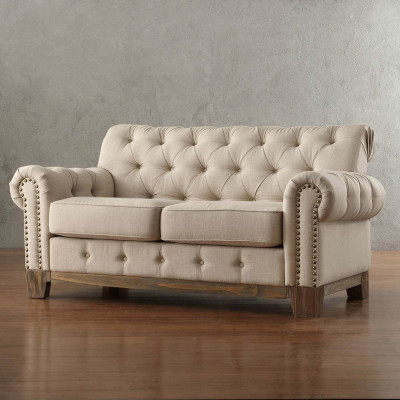 Chesterfield 2 Sëtz Klassesch Luxus Natur Holz Gestell Sofa Textil Lieder Couch