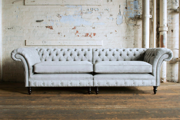 Héichwäerteg Chesterfield Polster Kanapee Textil Sofa bëlleg Mikrofaser Sofaen Nei