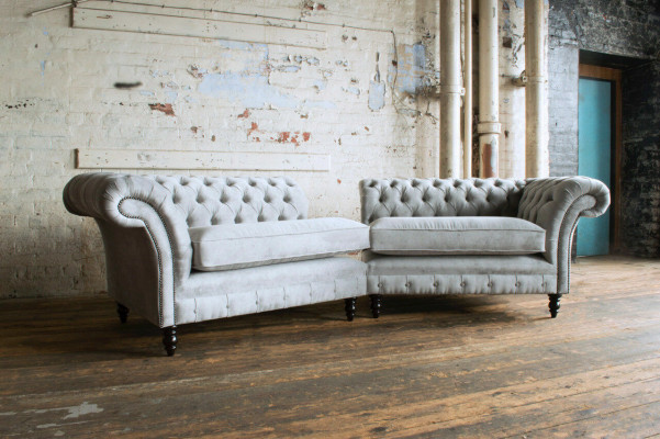 Héichwäerteg Chesterfield Polster Kanapee Textil Sofa bëlleg Mikrofaser Sofaen Nei
