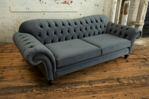 Grouss Sofa 4-Sëtz Couch Chesterfield Polstersëtz Garnitur Stoff Textil Nei Gro