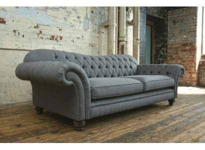 Sofa 4-Sëtzer Couch Design Chesterfield Sëtz Garnitur Lieder Textil Polster Nei