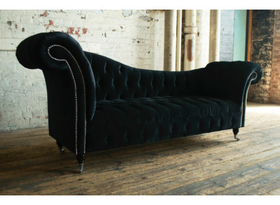Chesterfield dräisëtzer Couch Polster Design Sofa 3er Sëtz Sofas Zëmmer Schwaarz